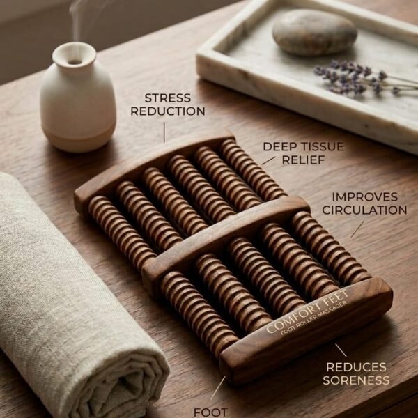 Wooden Foot Roller Massager – Ergonomic Dual Foot Massage Tool for Plantar Fasciitis, Stress Relief, and Deep Tissue Reflexology